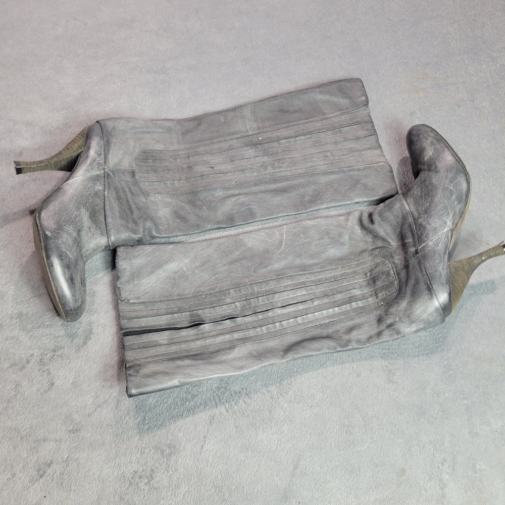 Elizabeth and James E-Mane Distressed Grey Leather Pleated Tall Boots 7.5 Brazil